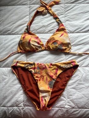 Yellow Floral Halter Bikini Set